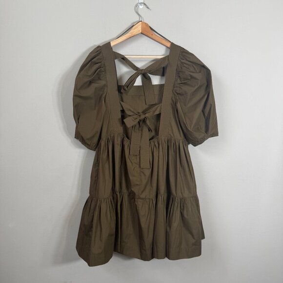 En Saison Gilda Tie-Back Poplin Mini Dress Women's Small Brown Tiered Boho NWT - Picture 5 of 16